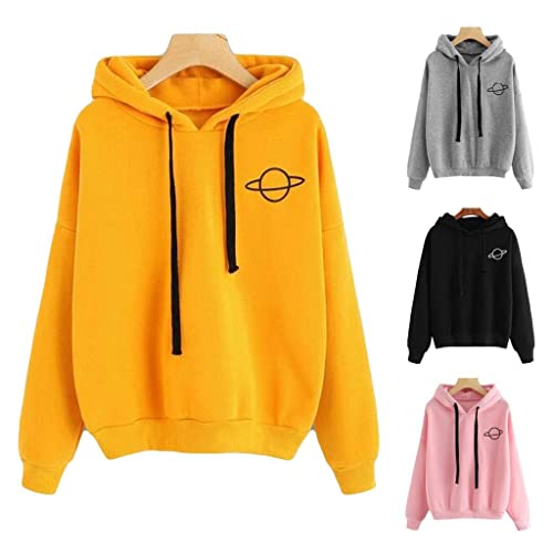 Women Sweatshirts Loose Drawstring Long Sleeve Crewneck Pullover Sweatshirts Sweater Tops Hoodies For Teen Girls #TOP3