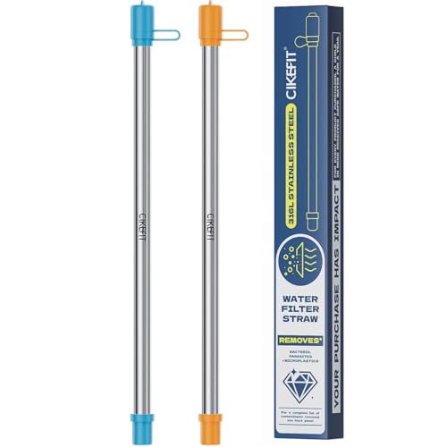 Portable Water Filter Straw, 316L Stainless Steel Reusable Personal Water Purifier for Camping Hiking Backpacking Travel, Emergency Survival Gear (2 -Pack) by CIKEFIT - Used condition - US$20.19