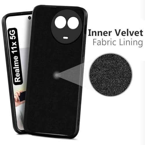Image of for Realme 11X 5G / Realme 11 5G Liquid Silicone Back Case Cover - Flexible With Inner Lining and Camera Protection (Black)