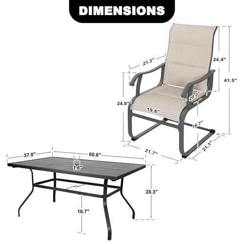 Image of NUU GARDEN 7-Piece Outdoor Patio Dining Set - 6 Textilene Dining Chairs & 60.6 inch Table with Umbrella Hole, Weather-Resistant Furniture for Yard Porch Poolside Garden, Beige