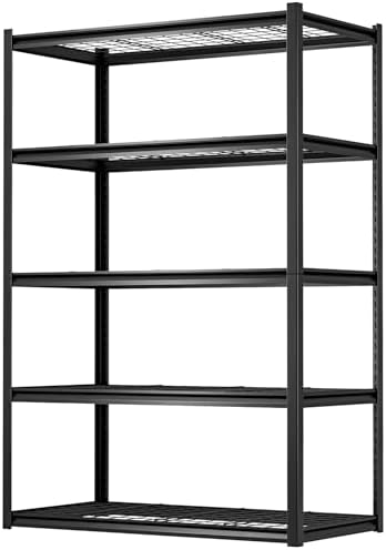 Himimi Estantería Metálica 5 Niveles 1500 kg Estantería de Almacenamiento Resistente con Baldas Regulables en Altura Estantería Abierta para Sótano Garaje Taller Cocina 120x60x182 cm Negro