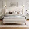 Merax Queen Size Upholstered Platform Bed, Boucle Fabric and Wingback Headboard, Rounded Corners, White