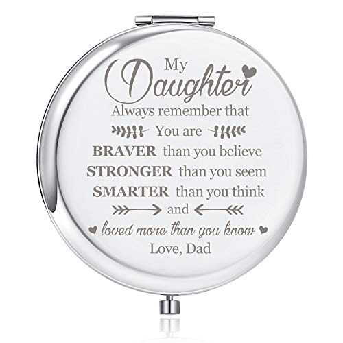 Blulu Daughter Gifts from Mom and Dad, Unique Birthday Gift Ideas for Daughter,Engraved Pocket Makeup Mirror Gifts for Daughters,Graduation Birthday Christmas Gifts for Her (To Daughter from Dad)