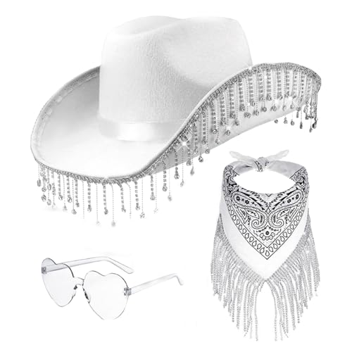 Anloximt Sombrero Vaqueros Rosa, Con Gafas Y Bandana Rosa, Para Carnaval Fiesta Mujer Bandana Boa De Mujeres Despedida De Soltera Halloween,
