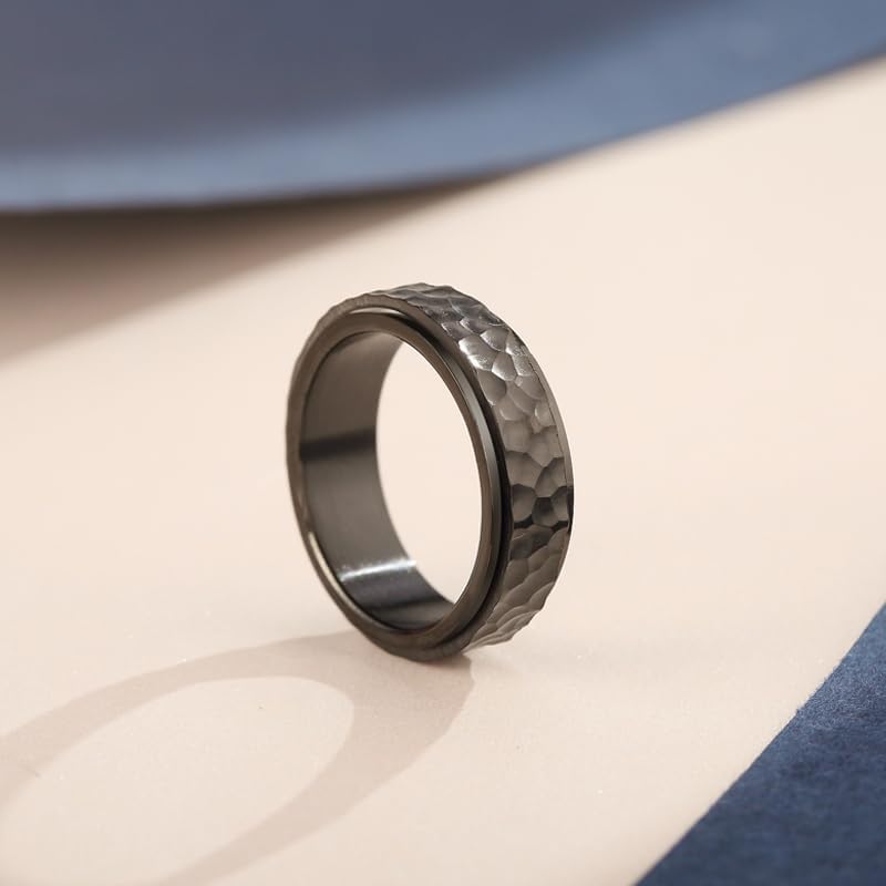 Miniatura 3 de Anillos para ansiedad para mujeres y hombres, acero inoxidable, plateado, dorado, negro, alivio de la ansiedad, anillo giratorio con acabado