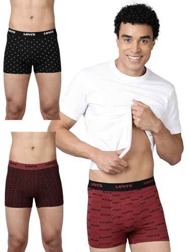 Image of Levi's 022 Trunk for Men | Cotton Stretch Fabric | Printed Men's Underwear | Anti-Roll Waistband | Extra Supportive Gusset | Functional Fly | No Ride-Up | Mid Length Fit | Tagless | Pack of 3