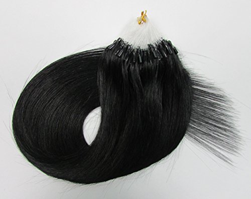 100s 16'' 18'' 20'' 22'' 24'' 26'' Loops Micro Rings Beads Tipped Remy Human Hair Extensions Straight 10 Colors in Women Beauty Style (18inch 0.5g/s 100s each pake, 01 jet black)