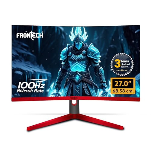 Image of FRONTECH Gaming 27 Inch Curved LED Monitor| Refresh Rate 100Hz, VA Panel |1500R Curve| Full HD 1080p, Bezel Less Design | HDMI & VGA Ports (MON-0053C, Black & Red)