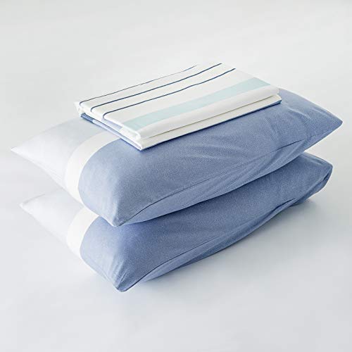Susybao Blue Striped Duvet Cover King 100% Cotton White Striped Duvet Cover 3 Pieces Set 1 Geometric Striped Duvet Cover With Zipper Ties 2 Pillowcases Luxury Soft Blue Striped Bedding Set Breathable #TOP6