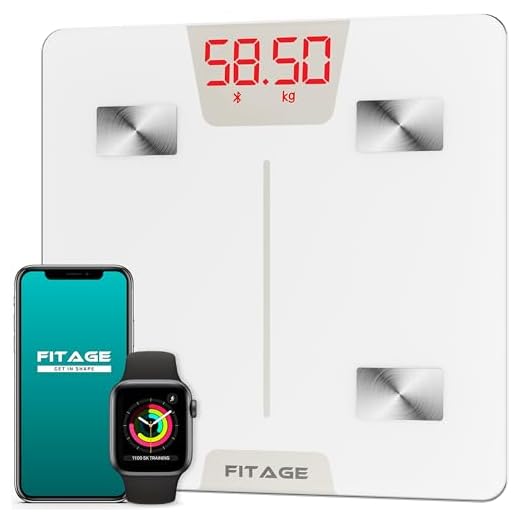 FITAGE Personenweegschaal Digitaal - Testsieger, Slimme Weegschaal tot 180 kg, Lichaamsanalyse met 17 lichaamsmetingen, Lichaamsvetweegschaal met App, 28 x 28cm, Wit