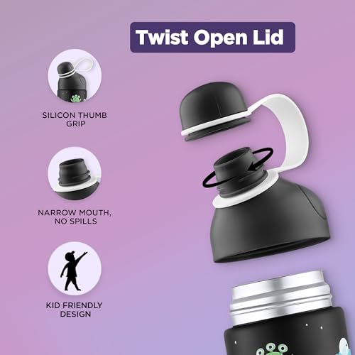 Image of Go24 pexpo Water Bottle for School Kids, ISI Certified Stainless Steel Sipper Bottle for Kids 470ml (Pack of 2) | Hot & Cold Thermos Insulated Water Bottle|6+ Years Kids|Pico 500 - Black - Space