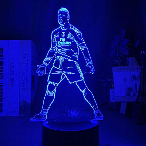 ASQWZX Veilleuse 3D LED Anime Lampe Cristiano Ronaldo Figurine LED Veilleuse Bureau Lampe de Table 16 Changement de Couleur Veilleuse Enfant Cadeau LED Lampe de Table Cover