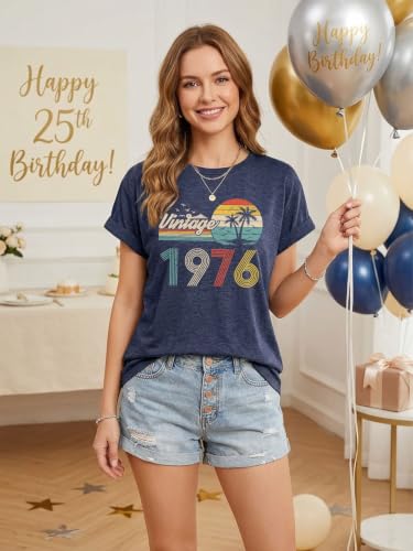 Image of 50th Birthday Gift for Women Vintage 1975 T Shirts Retro Graphic Birthday Shirt Casual Letter Print Short Sleeve Tee Tops