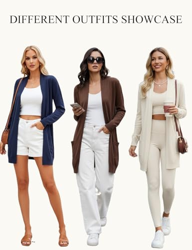 Image of GRACE KARIN Long Cardigan for Women Lightweight Open Front with Pockets | Oversized Cardigan Sweaters for Women, Soft Knit, Casual Fall Clothes, Layering Piece for Fall, Winter & Office Wear