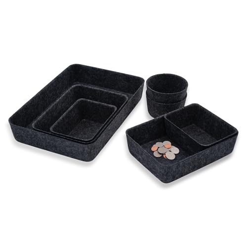 Welaxy Felt Drawer Organizer Bins 7-Piece Carbon Desk Storage Trays