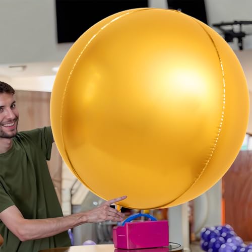 Image of 50 Inch Metallic Gold Round Foil Balloons 3pcs Large Mylar Balloons | Jumbo Giant Helium 4D Ball Balloons for Birthday Party, Graduation, Wedding, Christmas, New Year, Disco Prom Party Decoration
