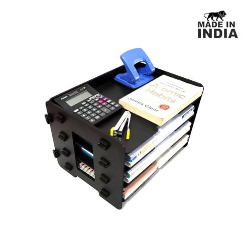 Image of Office File Tray - A4 Desk Tidy Organiser with | 4-Tier Document, Paper & Letter Tray | Multipurpose Desk Storage Rack for Home & Office (Black)