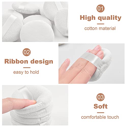10 Pcs Powder Puff Powder Puffs For Face Powder Setting Powder Puff For Loose Powder Cotton Makeup Puff Velour Makeup Puffs Powder Applicator With Ribbon For Foundation, White #TOP2