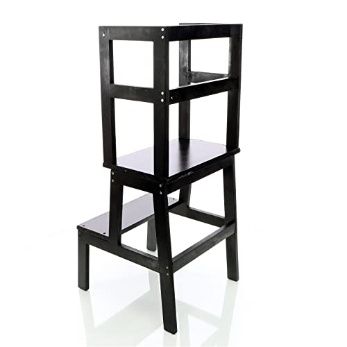 Toboli Torre de Aprendizaje para niños Negro 43x40x91cm Madera Torre de Ayuda Taburete Montessori Cover