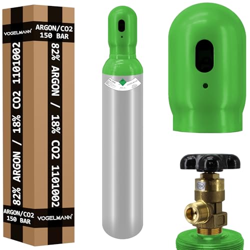 Gasflasche gemischt MIX Argon (82%) + CO2 (18%) 8 Liter 150 bar Schweißgas MIG/MAG Schweißen Schutzgas für Stahl Universal geeignet inklusive Ventil Nachfüllbar