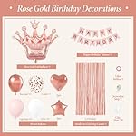 Rose Gold Birthday Decorations for Women with White Pink Rose Gold Balloons Happy Birthday Banner Fringe Curtains for 21st 25th 27th 30th 35th 40th 50th 60th Women Birthday Decorations - Image 2