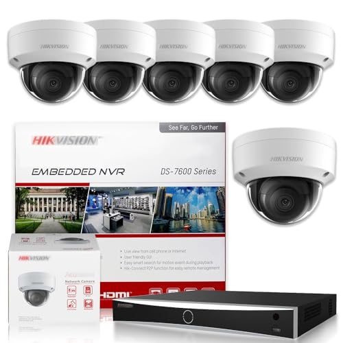HIKV - Kit de sistema de cámara de seguridad de 8 canales, DS-7608NXI-K2/8P 8CH 4K ACU-Sense PoE NVR, 6 cámaras IP DS-2CD2183G2-I (actualización DS-2CD2183G0-I) 8MP 2.8mm Dome VCA IP67, compatible con
