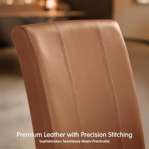 Image of CHUN YI Dining Chairs Set of 4, Faux Leather Dining Room Chairs, Upholstered Modern Kitchen Parsons Chairs for Dining Room with Sturdy Wood Legs, Light Brown (Only Chair)