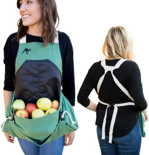 The Roo Apron - Gardening Apron with Pockets and Harvesting, Picking Pouch – Adjustable, Water-resistant, Washable Canvas Cotton - Great Gardener Gift