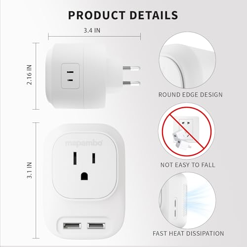 Mapambo 220V To 110V Voltage Converter Us To Europe International Universal Travel Plug Adapter With 2 Usb 2 Usb C Power Converter Adapter Combo For Italy Spain Switzerland France Portugal thumb #5