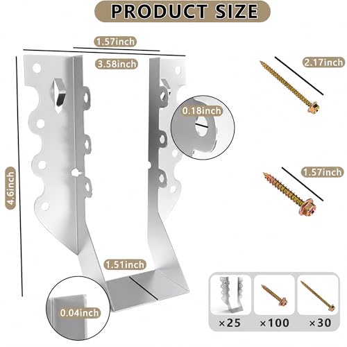 Image of 25pcs 2x6 Joist Hangers with Screws, 20-Gauge Galvanizing Face Mount Joist Hanger for Wood Posts, Hurricane Rafter Ties Clips, 2x6 Brackets for Floor Deck and Ceiling Trusses, Lumber Beam Connectors