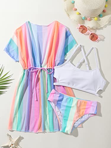 Milumia Girl's 3 Piece Bikini Sets Tie Dye Spaghetti Strap Swimsuit with Coverups3