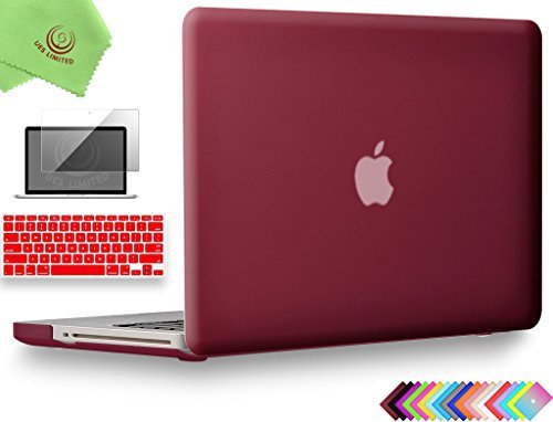 UESWILL 3in1 Smooth Matte Hard Shell Case Cover Compatible with MacBook Pro 13 inch with CD-ROM (Non-Retina) (Model A1278) + Keyboard Cover and Screen Protector + Microfibre Cleaning Cloth, Wine Red