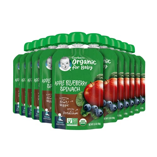 Gerber Organic Baby Food Pouches, 2Nd Foods For Sitter, Apple Blueberry Spinach, 3.5 Ounce (Pack Of 12) #TOP3