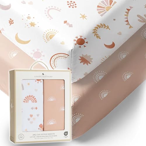 Living Textiles 100% Organic Cot Sheet Fitted 2 Pack -70x135cm, Premium Fabric for Baby's Best Comfort, Super Soft Baby for Crib Bed,Cot,Travel,Moisture Resistant (Bohemian Bliss)