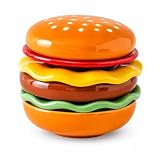 xyadyhz 6-Piece Stackable Ceramic Burger Plate Set for Sauces and Dips