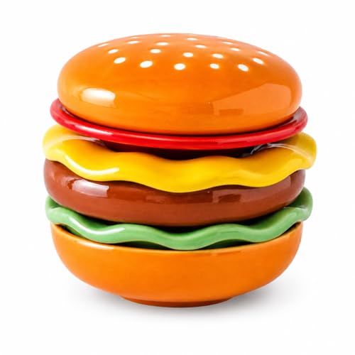 xyadyhz 6-Piece Ceramic Burger Plate Set, Stackable Hamburger Shaped Condiment