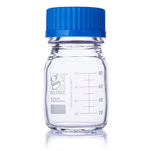 Globe Scientific - Globe Scientific Globe Glass Media Bottle 8100100, 100mL, GL45 Screw Cap, 3.3 Borosilicate Glass, Dual Graduations, 10/Box