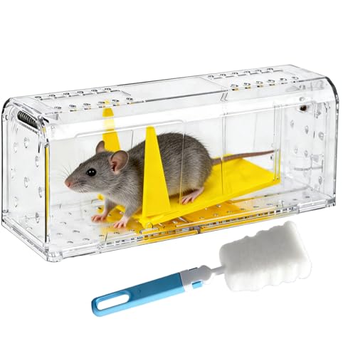 Humane Mouse Trap Live Catch - No Kill & No Glue Pets & Children Friendly Reusable Rodent Catcher with Cleaning Brush Quick Setup & Easy to Clean for Home Garage & Outdoor Use
