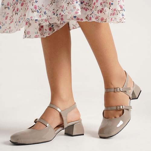 Image of JM LOOKS Women's Mary Jane Pumps, Chunky Low Block Heel, Double Adjustable Ankle Buckle Straps for Women & Girls