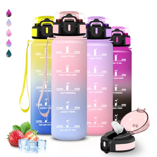 Trinkflasche- 1l- Trinkflasche Sport, Wasserflasche mit Strohhalm, Leicht zu Reinigen, Wasserflasche Auslaufsicher… – Ansicht 1