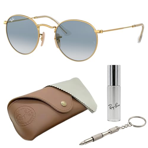 Ray-Ban RB3447N Round Flat Lenses Round Shape Non-Polarized Sunglasses for Men Includes Official Rayban Eyewear Kit Ideal Formal & Casual Wear Sunglasess Light Blue Gradient Lens