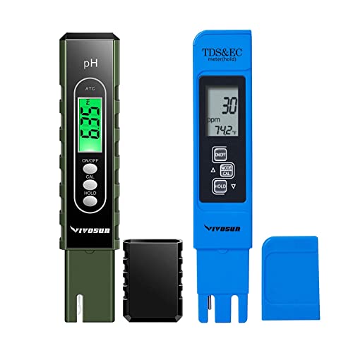 VIVOSUN PH Meter Digital PH Tester Pen, Army Green and TDS Tester 3-in-1 TDS EC & Temperature Meter Ultrahigh Accuracy Digital Water Quality TDS Tester (Blue)