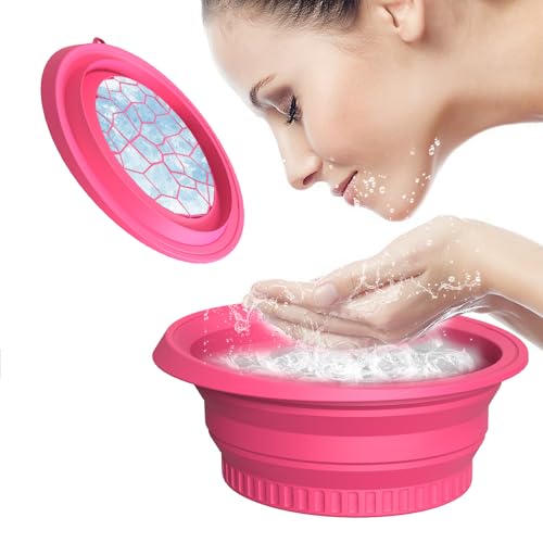Image of Face Bowl for Ice With Built-in Ice Tray Collapsible Silicone Facial Face Ice Bath Bowl Small Reusable Cold Plunge Basin is Portable,Perfect for Home Use (Rose Red)