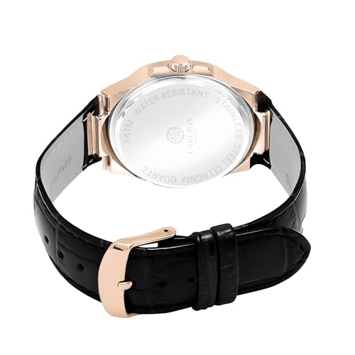 Image of Carlton London Jordan Men Analog Watch, Round Dial, Leather Strap, Quartz Movement, 43 mm Case, Date Display, Classic Casual Style, 30M Water Resistant