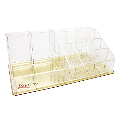 ROSAORO Bathroom Counter or Dresser Cosmetics, Jewelry and Brushes Cosmetic Organizer Storage Large 3Colors Clear, Gold and Pink (Gold)