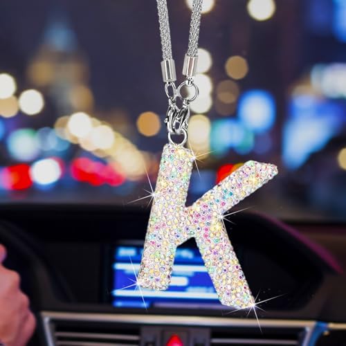 Ferianl Bling Heart Car Mirror Hanging - Crystal Rhinestone Pink Accessory For Rear View Mirror