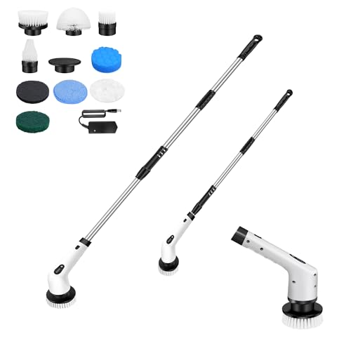 Portable Electric Spin Scrubber, Cordless Bath Tub Scrubber with Adjustable Extension Arm & 9 Replaceable Heads, Power Scrubbers Electric Scrubber for Bathroom Shower Grout Tile Floor