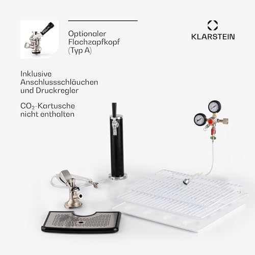 Klarstein Big Spender - Bierfass-Kühlschrank, Getränkefasskühlschrank, Komplettset, CO2 Fässer bis 50 L, 4 Bodenrollen, Temperatur regulierbar, inkl. 1 x Zapfsäule, graphitgrau