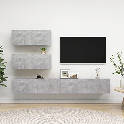Kstyhome Juego de Mueble para TV de 4 Piezas, Conjunto para Salón, Módulos de Aglomerado Gris Hormigón