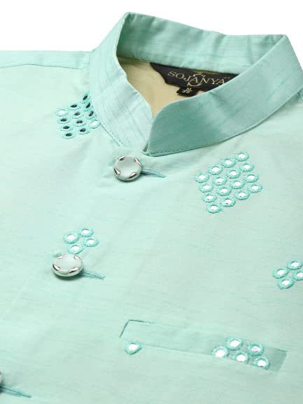 Image of SOJANYA (Since 1958, Men's Silk Blend Grey Kurta Pyjama & Silk Blend Jacket Combo